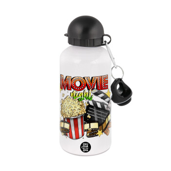 Movie night, Metal water bottle, White, aluminum 500ml