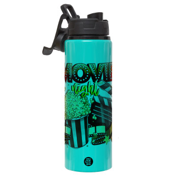 Movie night, Metallic water bottle with safety lid, 850ml aluminum