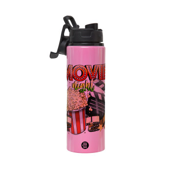 Movie night, Metallic water bottle with safety lid, 850ml aluminum