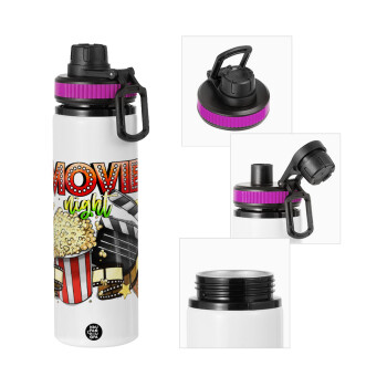 Movie night, Metallic water bottle with safety lid, 850ml aluminum
