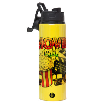 Movie night, Metallic water bottle with safety lid, 850ml aluminum