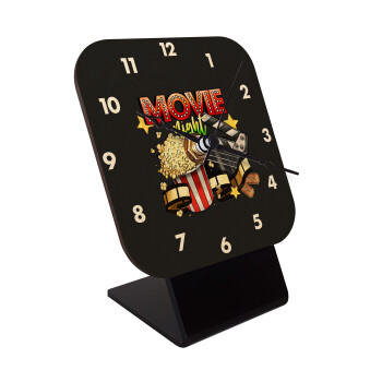 Movie night, Quartz Table clock in natural wood (10cm)