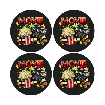 Movie night, SET of 4 round wooden coasters (9cm)