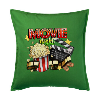 Movie night, Μαξιλάρι καναπέ Πράσινο 100% βαμβάκι, περιέχεται το γέμισμα (50x50cm)