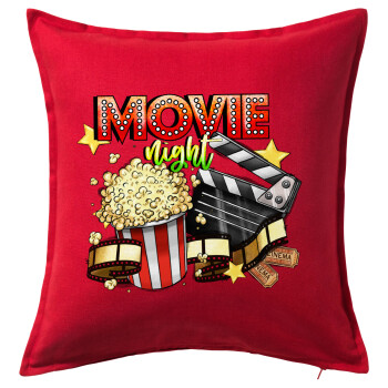 Movie night, Μαξιλάρι καναπέ Κόκκινο 100% βαμβάκι, περιέχεται το γέμισμα (50x50cm)
