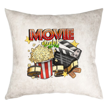 Movie night, Μαξιλάρι καναπέ Δερματίνη Γκρι 40x40cm με γέμισμα