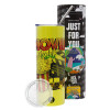 Neon Yellow Travel Tumbler θερμό, μεταλλικό καλαμάκι(Ανωξείδωτο 304 Food grade, BPA free, 600ml)