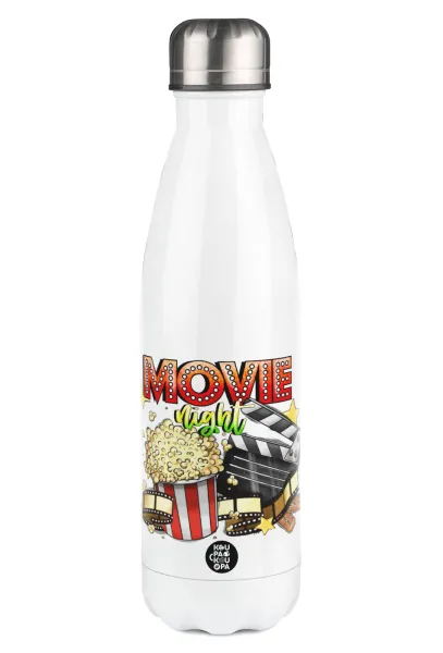 Movie night — Μεταλλικό παγούρι θερμός Λευκό (Stainless steel), διπλού τοιχώματος, 500ml