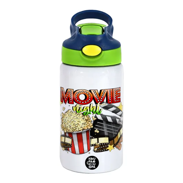 Movie night — Παιδικό παγούρι θερμό, ανοξείδωτο, με καλαμάκι ασφαλείας, πράσινο/μπλε (350ml)