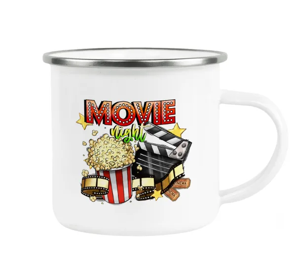 Movie night — Κούπα Μεταλλική εμαγιέ λευκη 360ml