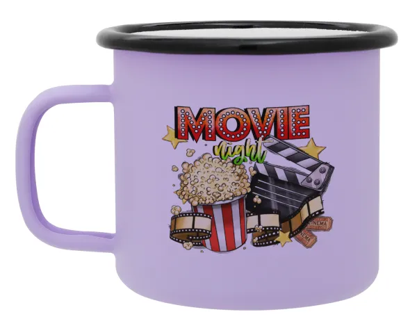 Movie night — Metal enamel mug, matte light pastel purple, 360ml