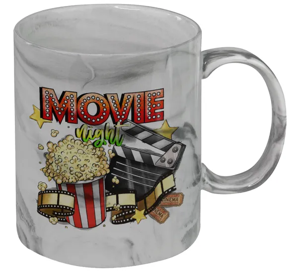 Movie night — Κούπα κεραμική, marble style (μάρμαρο), 330ml