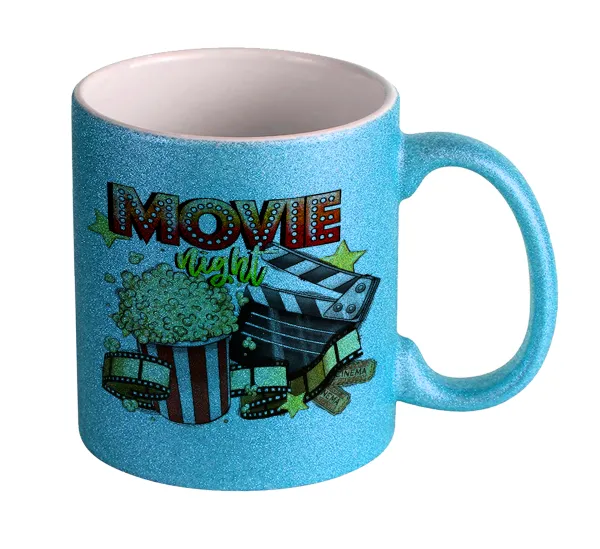 Movie night — Κούπα Σιέλ Glitter που γυαλίζει, κεραμική, 330ml