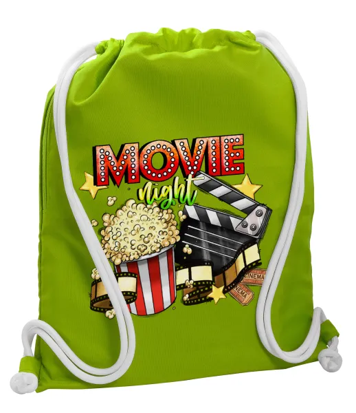 Movie night — Backpack bag GYMBAG LIME GREEN, with pocket (40x48cm) & thick cords