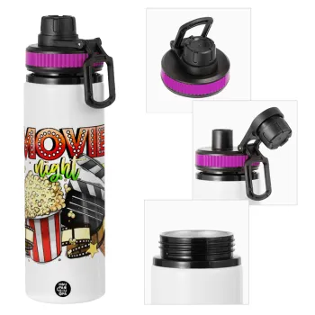 Movie night, Metallic water bottle with safety lid, 850ml aluminum