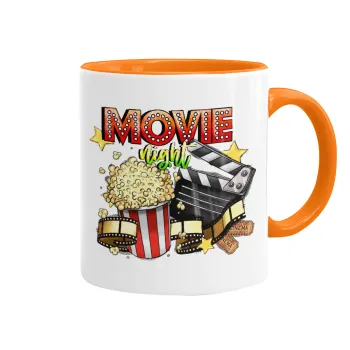 Movie night, Mug colored orange, ceramic, 330ml