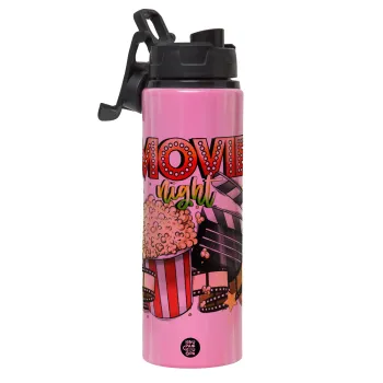 Movie night, Metallic water bottle with safety lid, 850ml aluminum