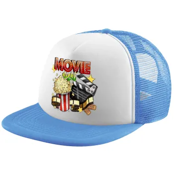 Movie night, Child's Soft Trucker Hat with Blue/White Mesh (POLYESTER, CHILD, ONE SIZE)