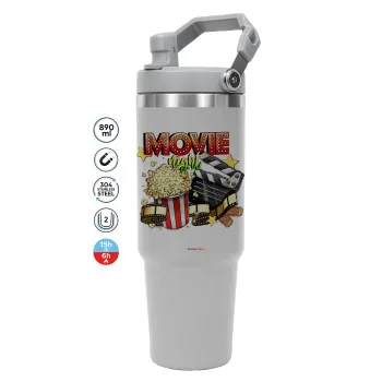 Movie night, GREY color, 890ml (30oz) stainless Steel Tumbler with Handle