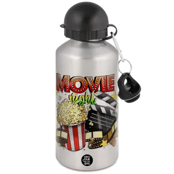 Movie night, Μεταλλικό παγούρι νερού, Ασημένιο, αλουμινίου 500ml