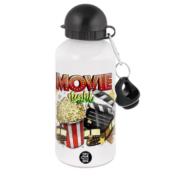 Movie night, Μεταλλικό παγούρι νερού, Λευκό, αλουμινίου 500ml
