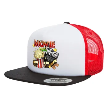 Movie night, Καπέλο Ενηλίκων Foam Flat Snapback με Δίχτυ Μαύρο-Λευκό-Κόκκινο (POLYESTER, ΕΝΗΛΙΚΩΝ, UNISEX, ONE SIZE)