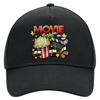Movie night, Adult Ultimate Hat BLACK, (100% COTTON DRILL, ADULT, UNISEX, ONE SIZE)