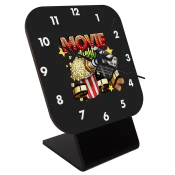 Movie night, Επιτραπέζιο ρολόι ξύλινο με δείκτες (10cm)