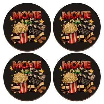 Movie night, ΣΕΤ x4 Σουβέρ ξύλινα στρογγυλά plywood (9cm)