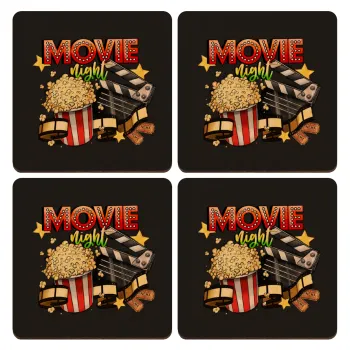 Movie night, ΣΕΤ x4 Σουβέρ ξύλινα τετράγωνα plywood (9cm)