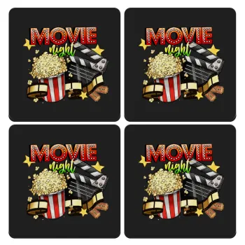 Movie night, ΣΕΤ 4 Σουβέρ ξύλινα τετράγωνα (9cm)