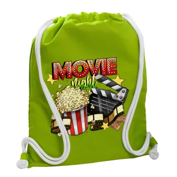 Movie night, Backpack bag GYMBAG LIME GREEN, with pocket (40x48cm) & thick cords