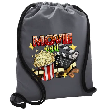 Movie night, Τσάντα πλάτης πουγκί GYMBAG ΓΚΡΙ, με τσέπη (40x48cm) & χονδρά κορδόνια