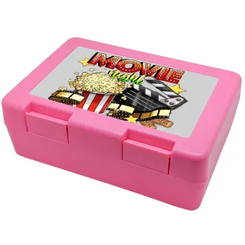 Movie night, Children's cookie container PINK 185x128x65mm (BPA free plastic)