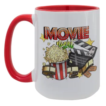 Movie night, Κούπα Mega 15oz, κεραμική Κόκκινη, 450ml
