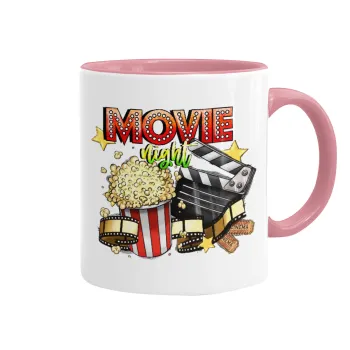 Movie night, Κούπα χρωματιστή ροζ, κεραμική, 330ml