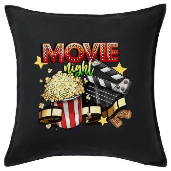 Movie night, Μαξιλάρι καναπέ Μαύρο 100% βαμβάκι, περιέχεται το γέμισμα (50x50cm)