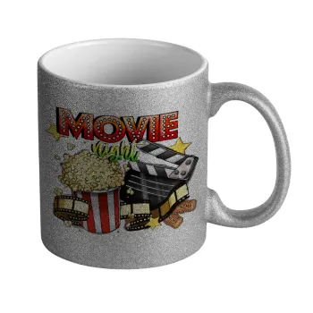 Movie night, Κούπα Ασημένια Glitter που γυαλίζει, κεραμική, 330ml