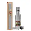 Easter Set, metallic Inox water bottle (750ml) & aromatic flat Easter candle (30cm) (GRAY)
