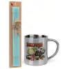 Easter Set, metallic thermal cup (300ml) & aromatic flat Easter candle (30cm) (TURQUOISE)