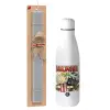Easter Set, metallic stainless thermos bottle (500ml) & scented flat Easter candle (30cm) (GRAY)