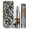 Easter Set, metallic stainless thermos flask (500ml) & scented flat Easter candle (30cm) (GRAY)