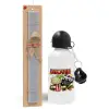 Easter Set, metallic aluminum water bottle (500ml) & aromatic flat Easter candle (30cm) (GRAY)