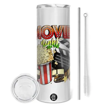Movie night, Tumbler stainless steel 600ml, with metal straw & cleaning brush