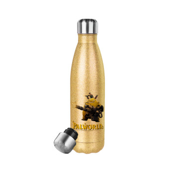 Palworld, Μεταλλικό παγούρι θερμός Glitter χρυσό (Stainless steel), διπλού τοιχώματος, 500ml