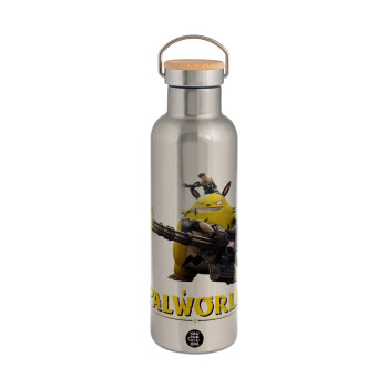 Palworld, Stainless steel Silver with wooden lid (bamboo), double wall, 750ml