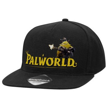 Palworld, Adult Flat Snapback Hat Black, (100% COTTON TWILL, ADULT, UNISEX, ONE SIZE)