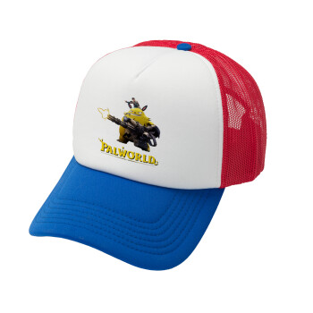 Palworld, Καπέλο Ενηλίκων Soft Trucker με Δίχτυ Red/Blue/White (POLYESTER, ΕΝΗΛΙΚΩΝ, UNISEX, ONE SIZE)