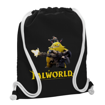 Palworld, Τσάντα πλάτης πουγκί GYMBAG Μαύρη, με τσέπη (40x48cm) & χονδρά λευκά κορδόνια