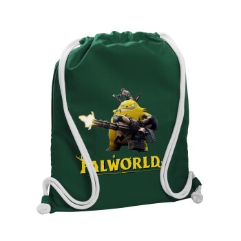 Palworld, Τσάντα πλάτης πουγκί GYMBAG BOTTLE GREEN, με τσέπη (40x48cm) & χονδρά λευκά κορδόνια
